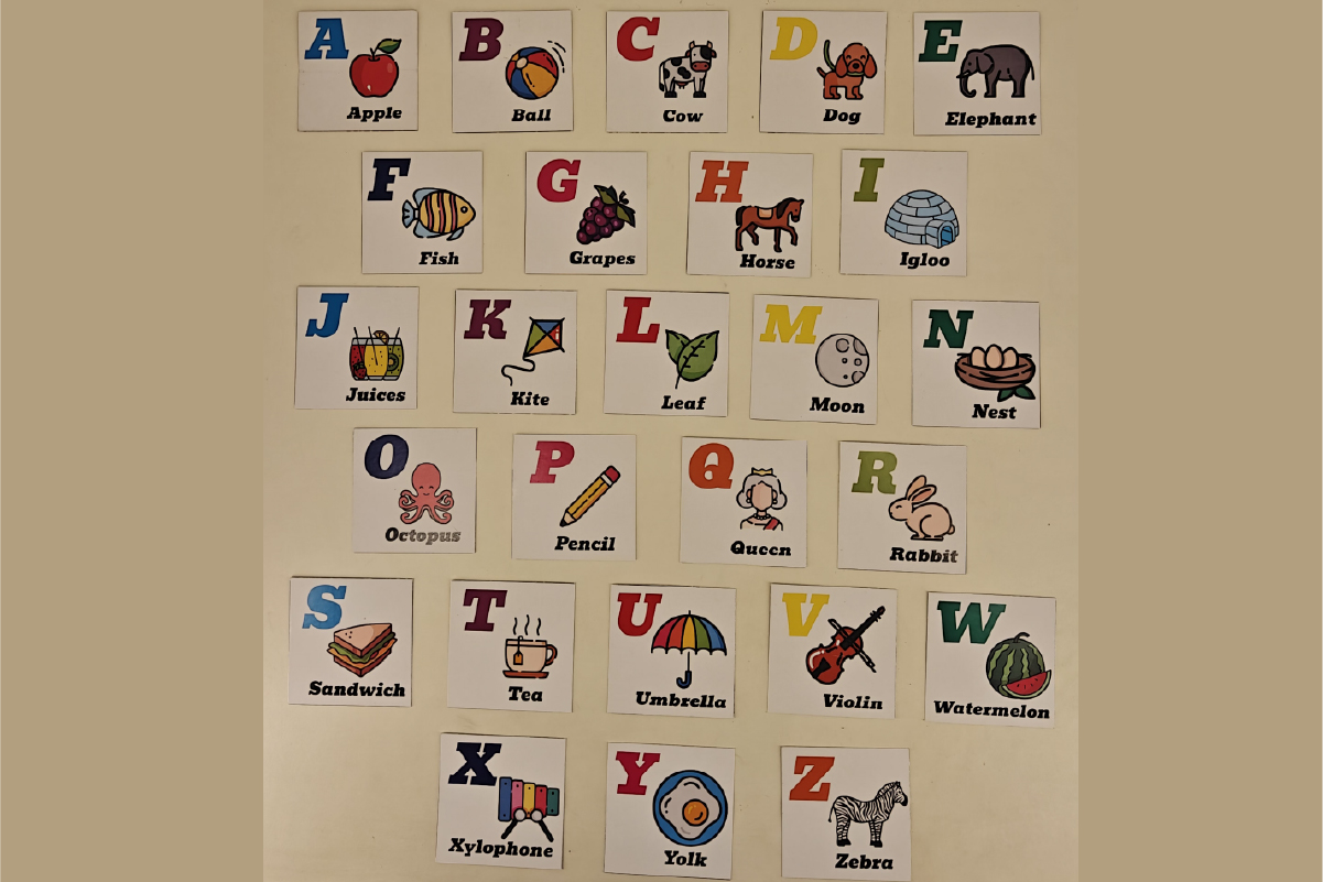 FunOne alphabet flashcards laid out